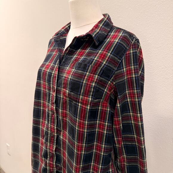 L.L.Bean Slightly Fitted Plaid Flannel Shirt Red Green Black Women Petite M Fall - Picture 3 of 7